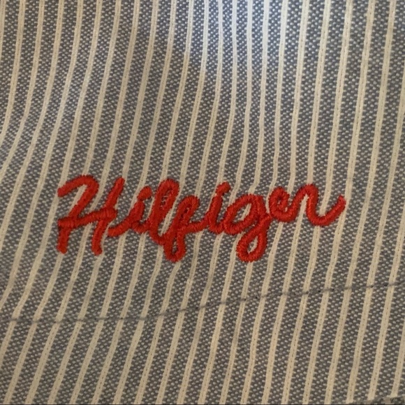 TOMMY HILFIGER Striped Denim Ruffle Dress Sleeveless 100% Cotton Blue & White 5 - Picture 7 of 16